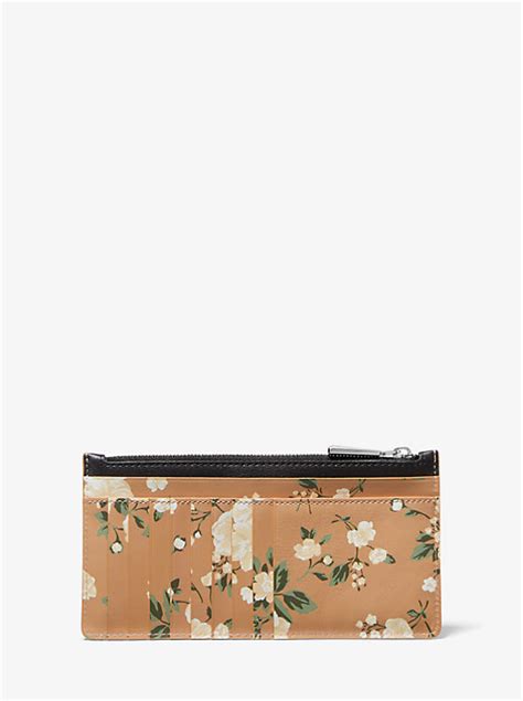 michael kors floral perorated card case|Large Studded Floral Leather Card Case .